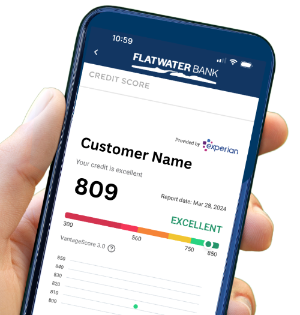 Picture of the Flawater Bank mobile app showing a sample credit report screen.